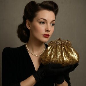 Vintage metal mesh frame bag